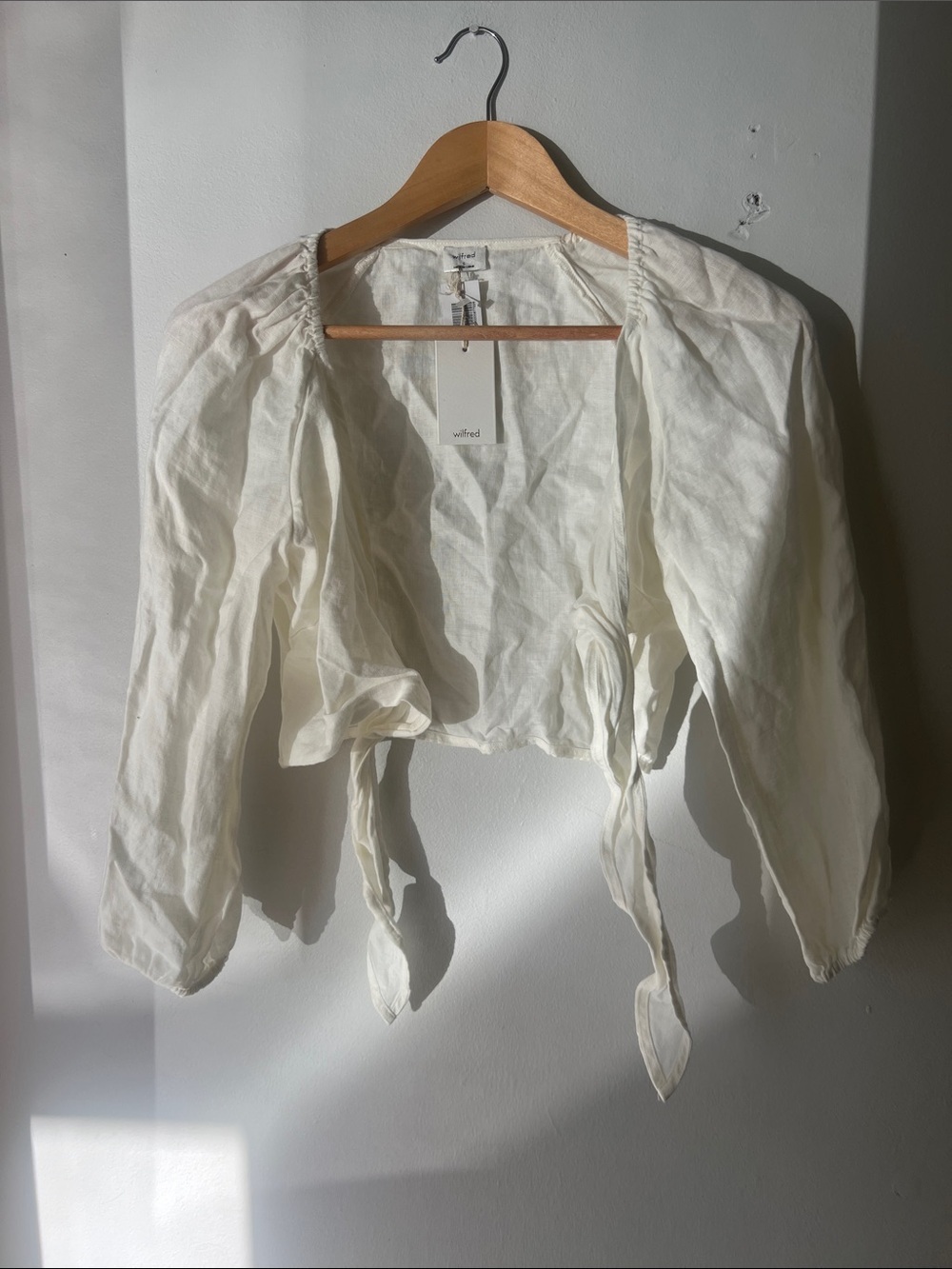 Women's White Tie-Front Blouse - Picture 8 of 9